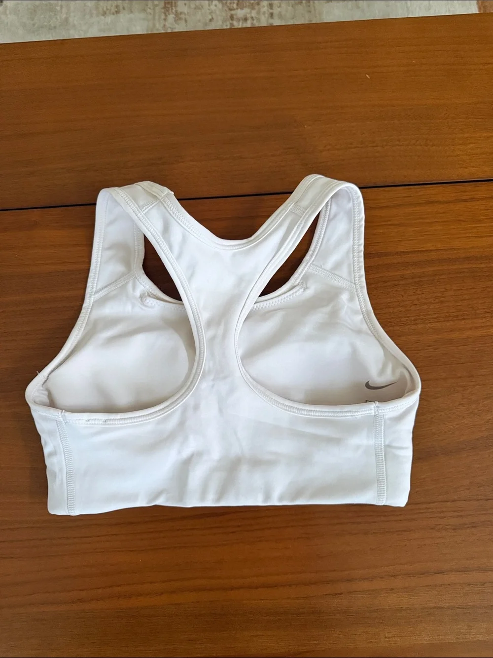 Nike White Racerback Medium-Impact Sports Bra with Black Swoosh